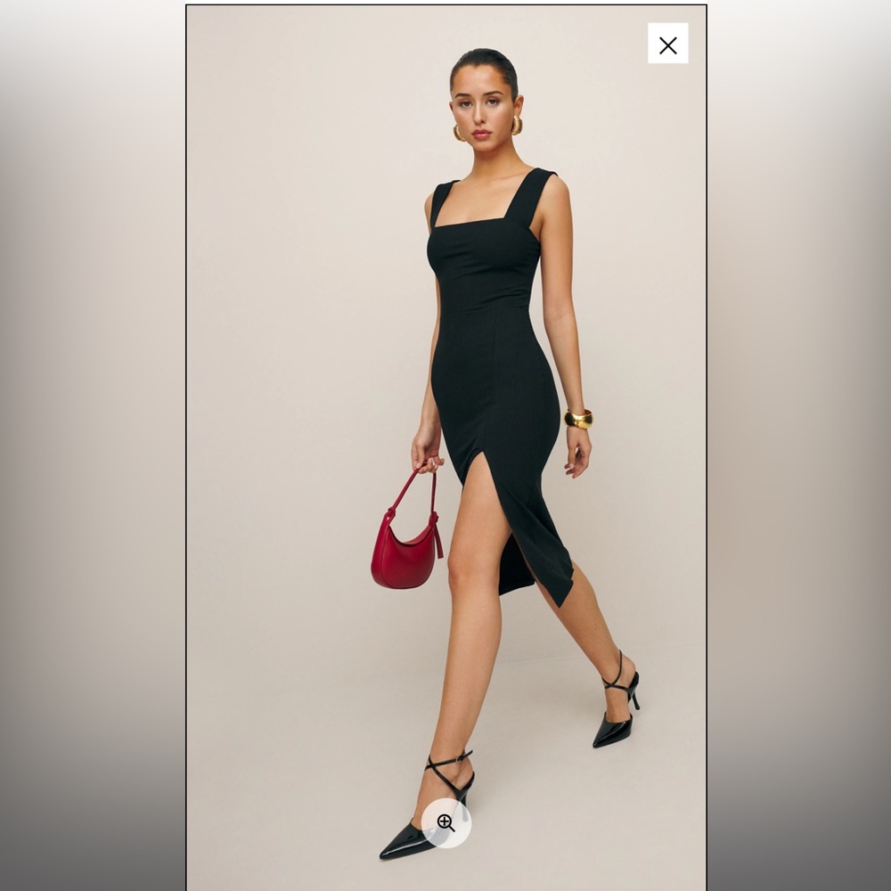 Reformation Ribbed Knit Black Sleeveless Dress with Side Slit